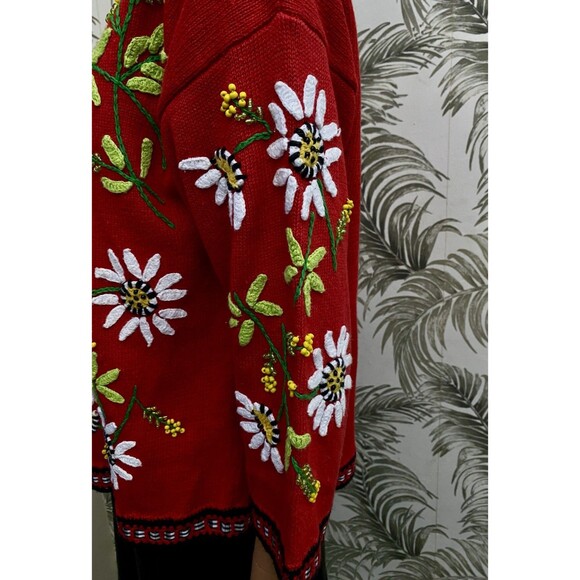 Design Option Philip Jane Gordon Vtg  L Daisy Beaded Cardigan Ribbon Floral 3D - Picture 6 of 16